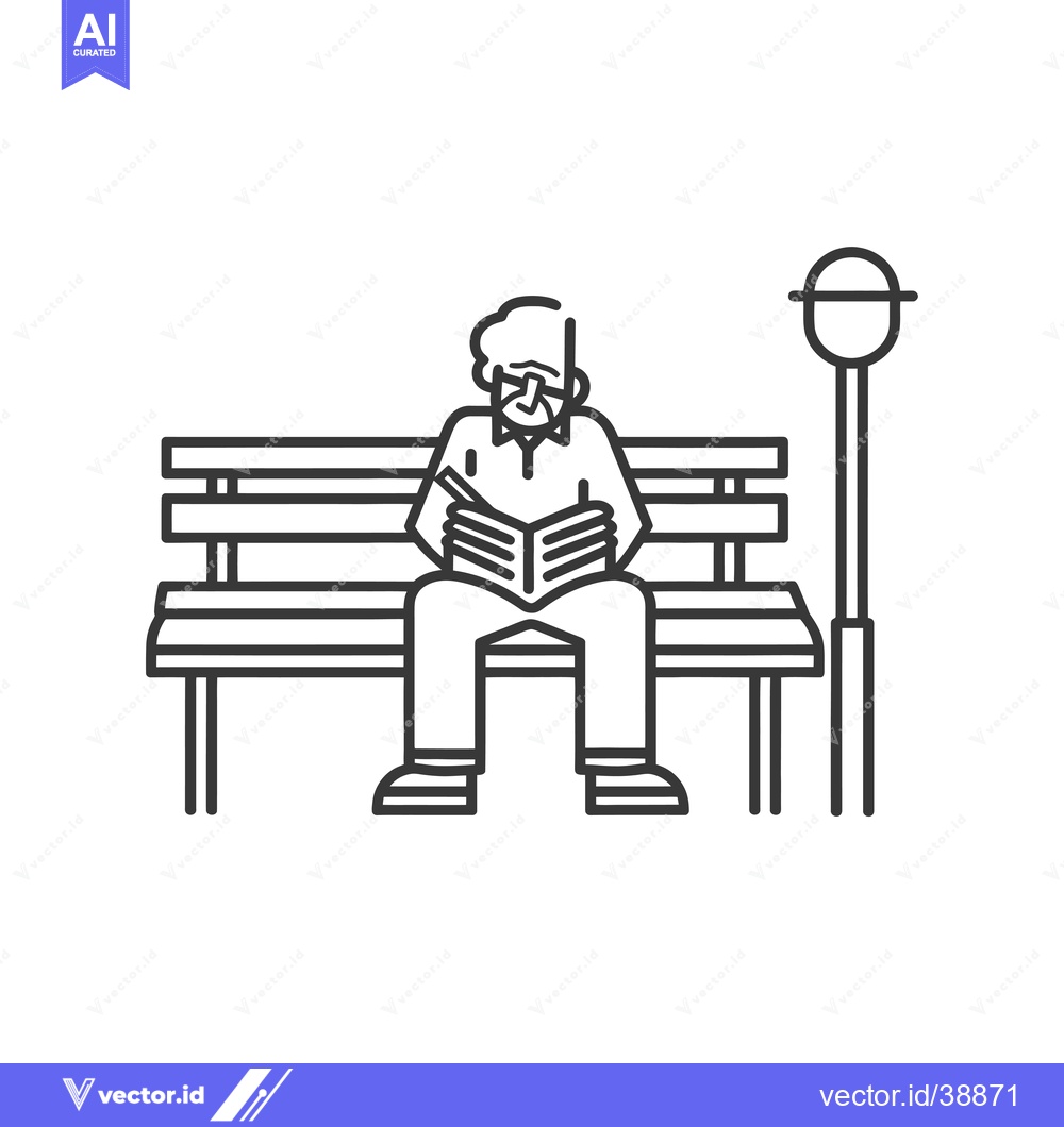 Premium Vector of Elderly Man Reading on a Bench Under a Streetlight