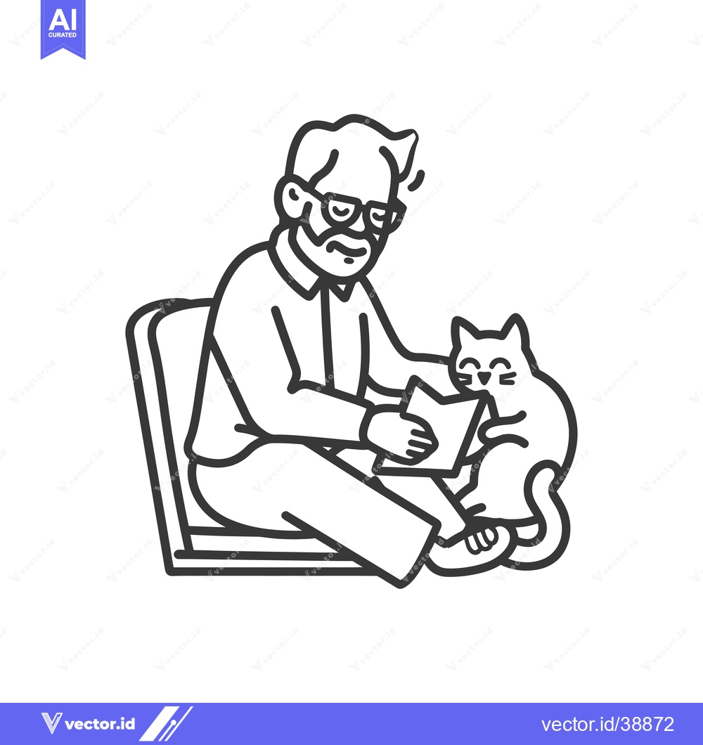 Premium Vector dari Elderly Man Reading with Cat Companion