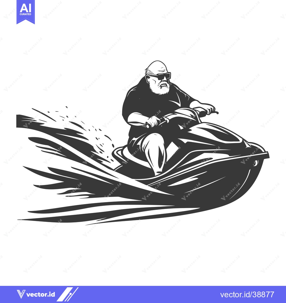 Premium Vector of Elderly Man Riding a Jet Ski with a Wake