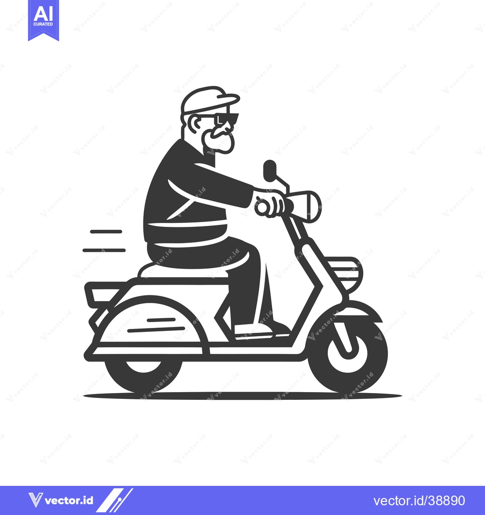 Premium Vector of Elderly Man Riding a Motor Scooter