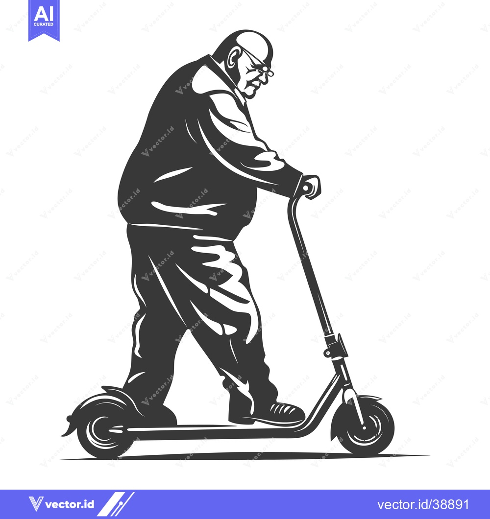 Premium Vector of Elderly Man Riding an Electric Scooter