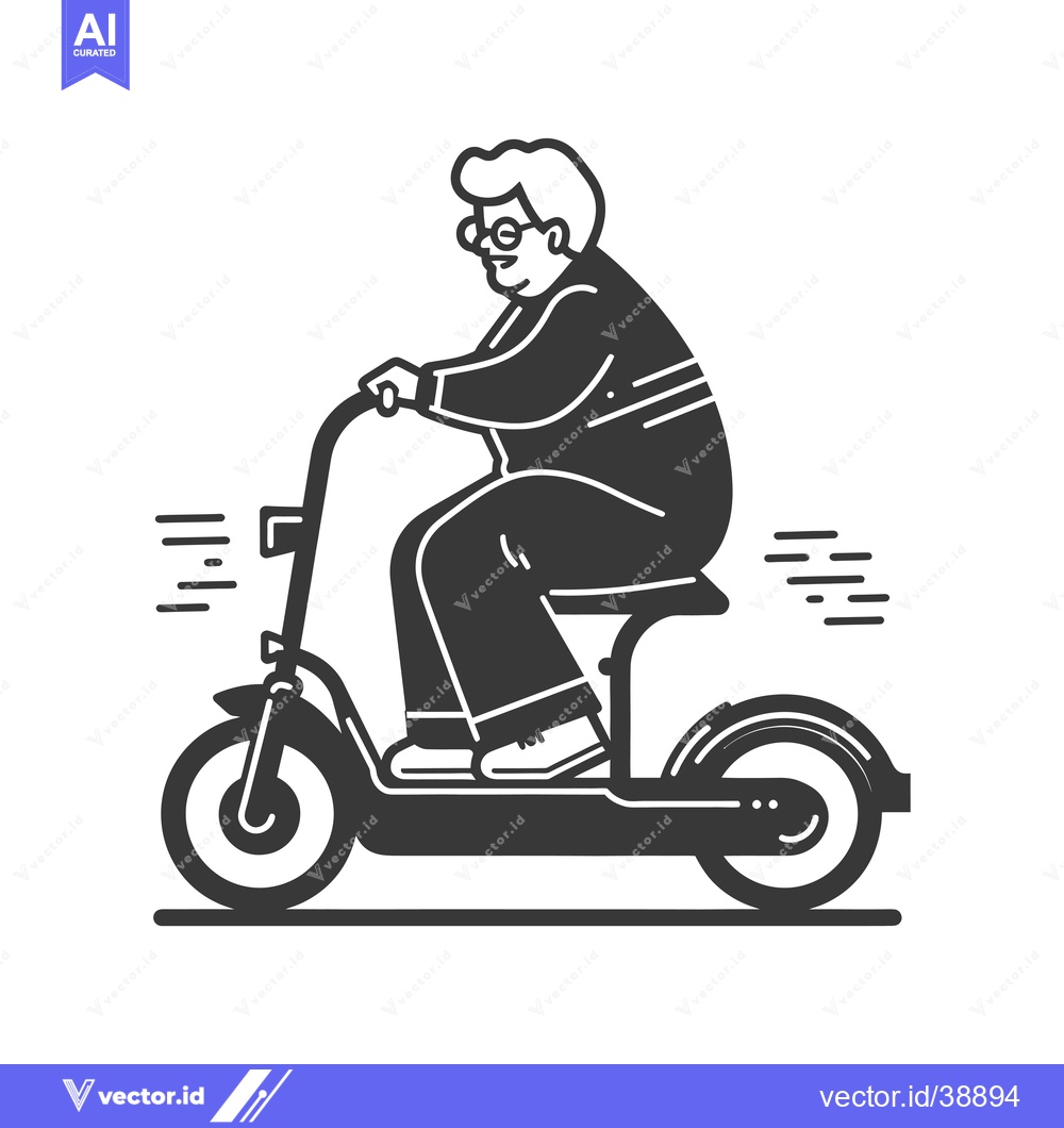Premium Vector of Elderly Man Riding an Electric Scooter