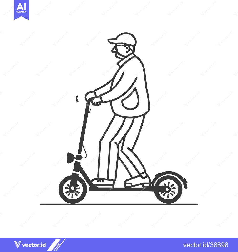 Premium Vector of Elderly Man Riding an Electric Scooter