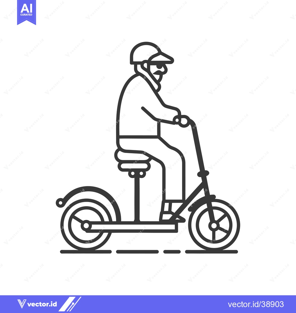 Premium Vector of Elderly Man Riding a Scooter with a Helmet