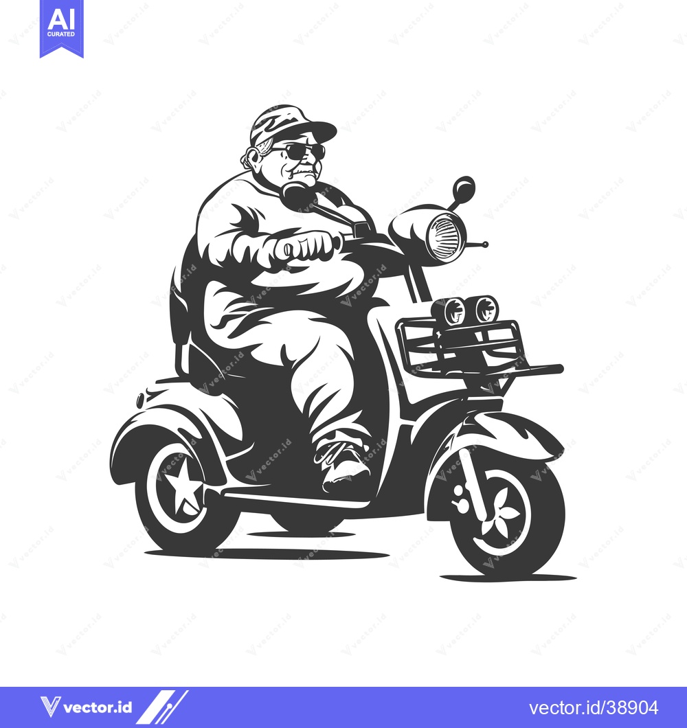 Premium Vector dari Elderly Man Riding a Scooter with Sunglasses and Hat