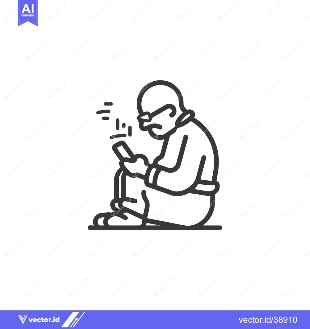 Premium Vector dari Elderly Man Sitting and Looking at Phone