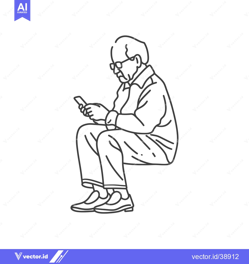 Premium Vector dari Elderly Man Sitting and Using a Smartphone