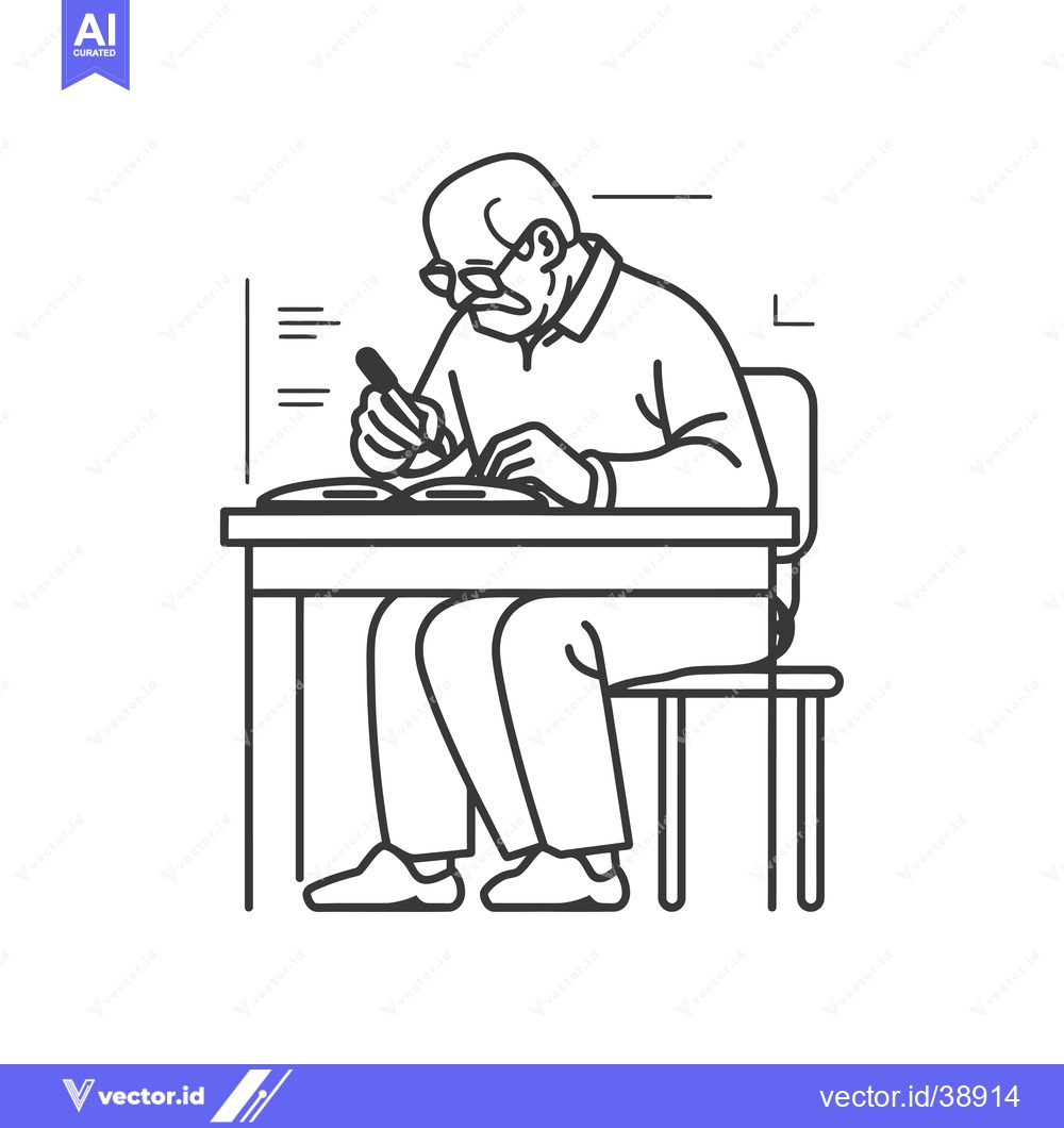 Premium Vector dari Elderly Man Sitting at a Desk Writing with a Pen