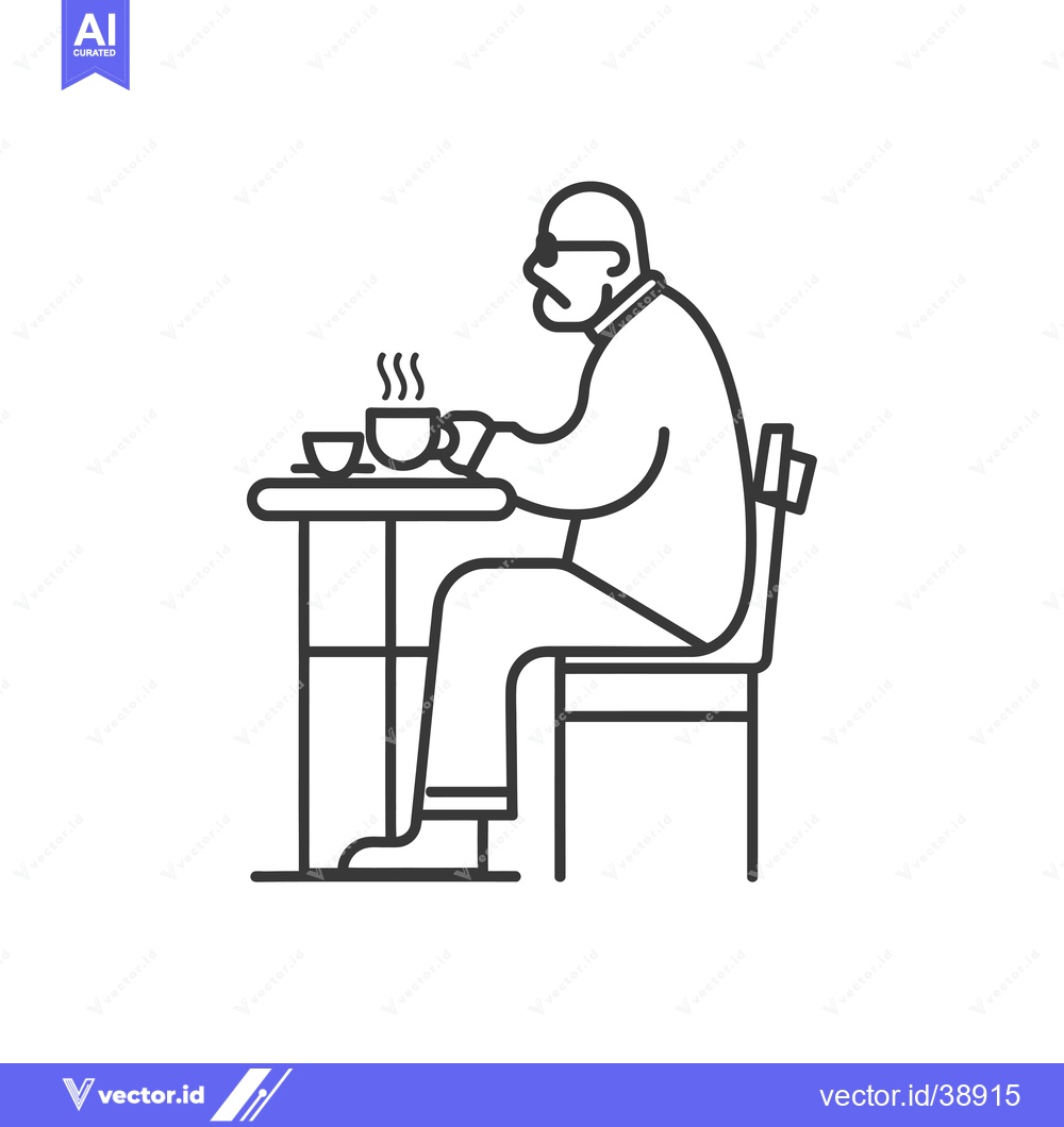 Premium Vector dari Elderly Man Sitting at a Table with a Cup of Coffee