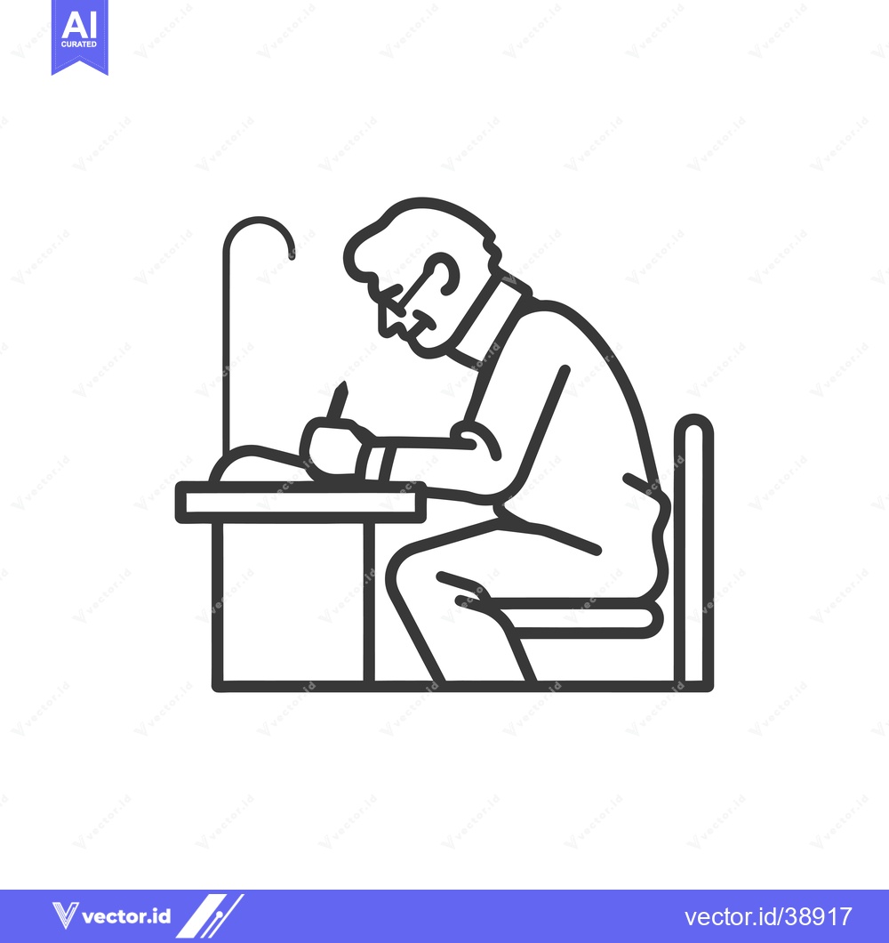 Premium Vector dari Elderly Man Sitting at Desk Wearing Glasses and Writing