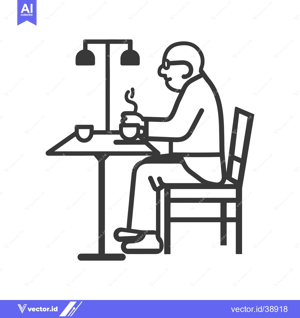 Premium Vector of Elderly Man Sitting at Table with a Cup of Coffee and Lamp