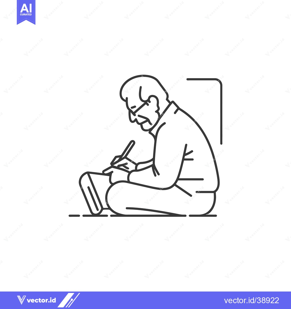 Premium Vector dari Elderly Man Sitting Cross-legged, Writing with a Pen