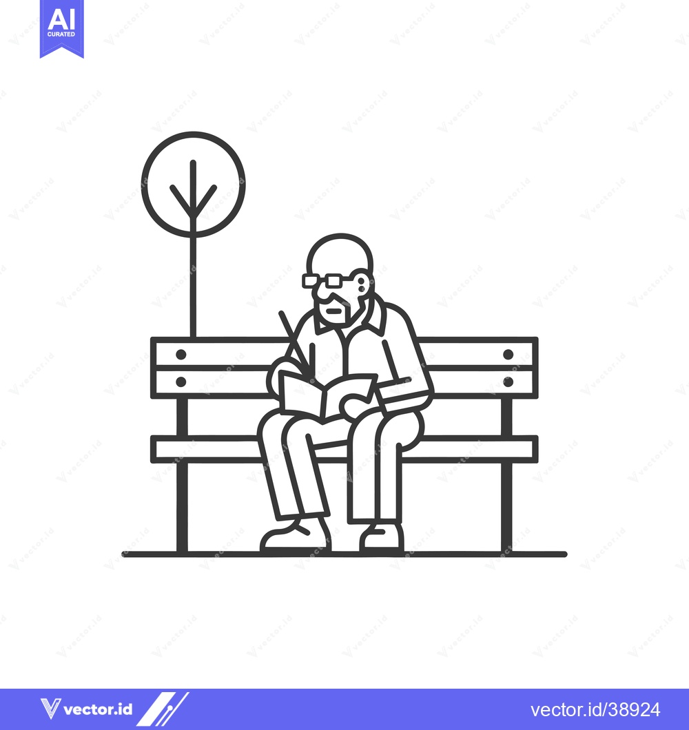Premium Vector dari Elderly man sitting on a bench reading a book under a tree