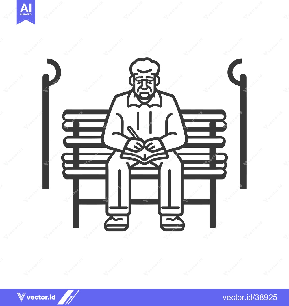 Premium Vector dari Elderly Man Sitting on a Bench Writing in a Notebook