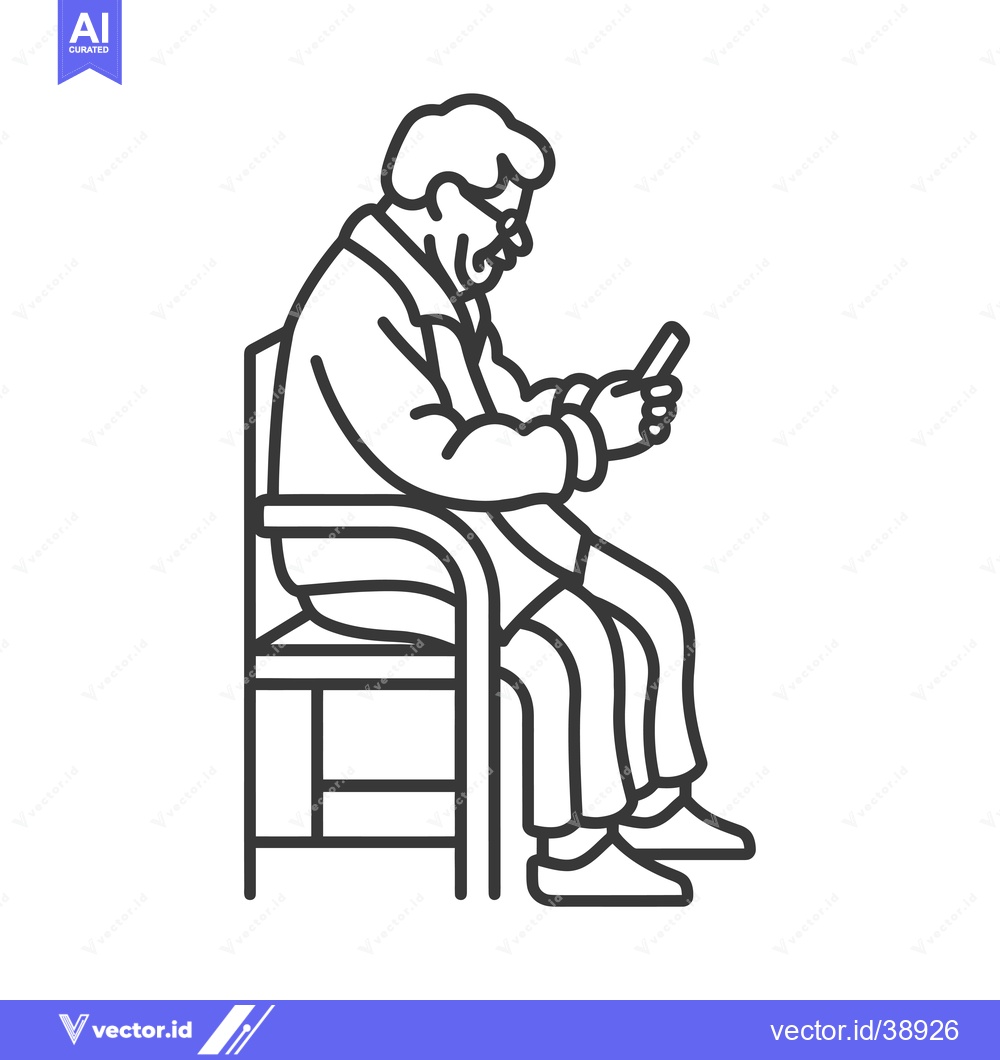 Premium Vector dari Elderly Man Sitting on a Chair Using a Smartphone