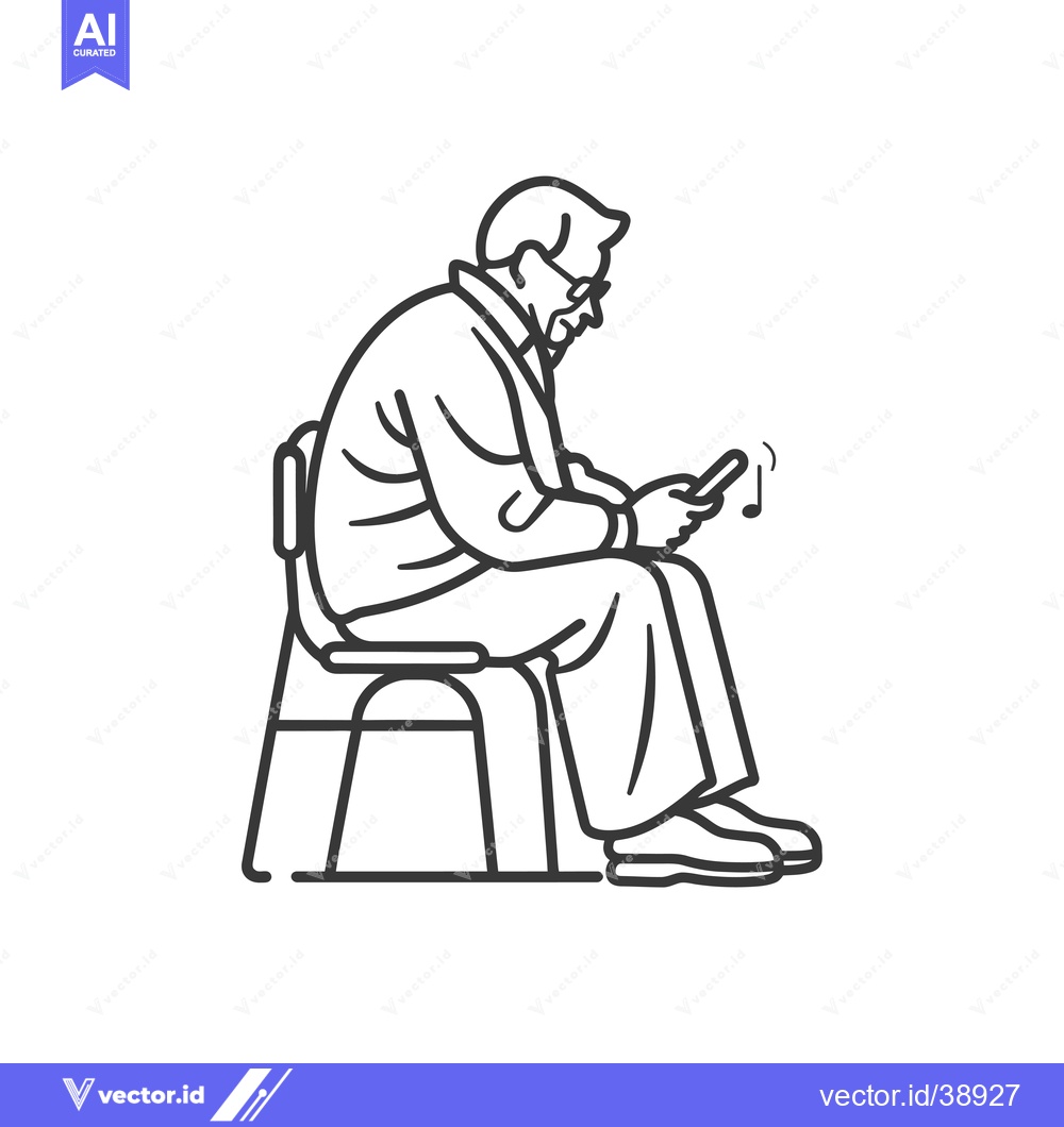 Premium Vector of Elderly Man Sitting on a Chair Using His Smartphone