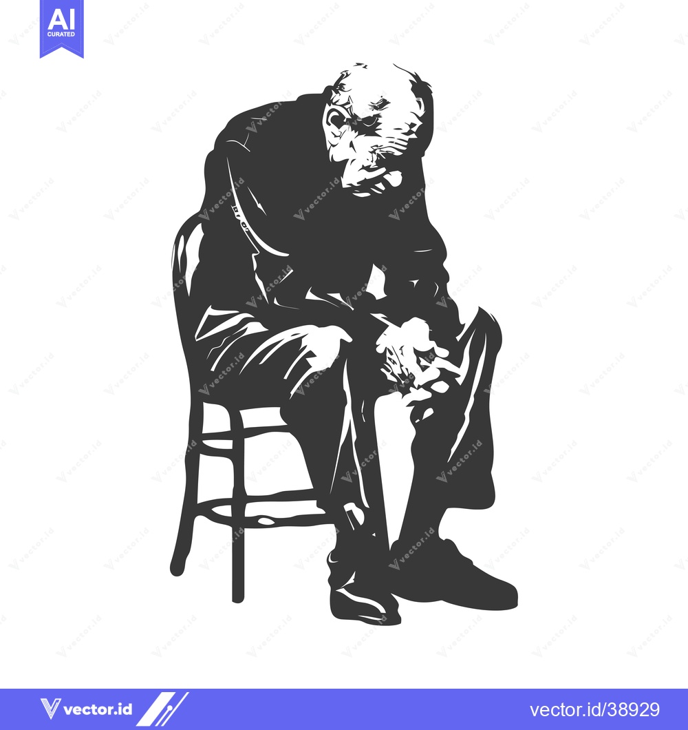 Premium Vector of Elderly man sitting on a chair with his head bowed, in a simple black