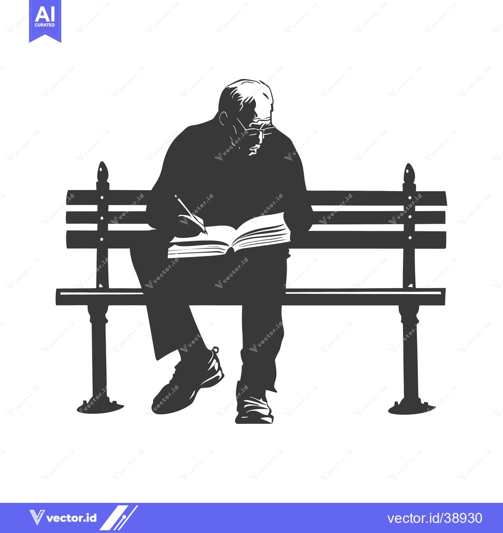 Premium Vector dari Elderly man sitting on a park bench and writing in a book