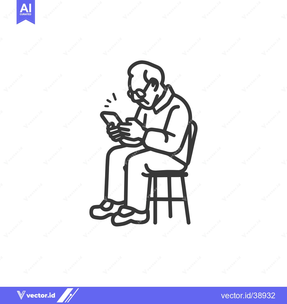 Premium Vector of Elderly Man Sitting on a Stool Using a Smartphone