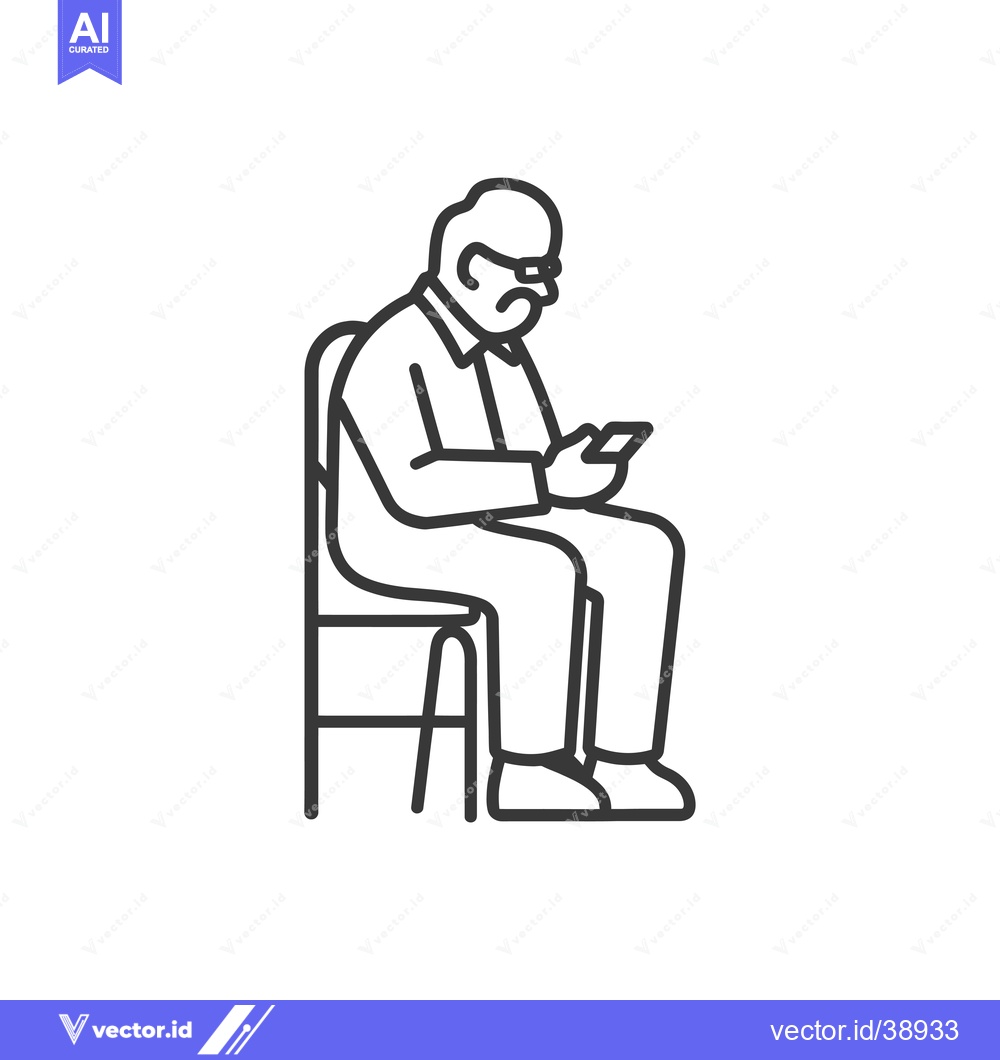 Premium Vector dari Elderly Man Sitting on Chair Using Phone