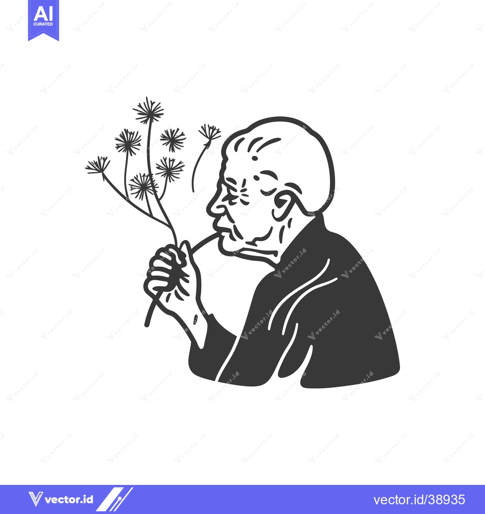 Premium Vector dari Elderly Man Sniffing a Dandelion Flower