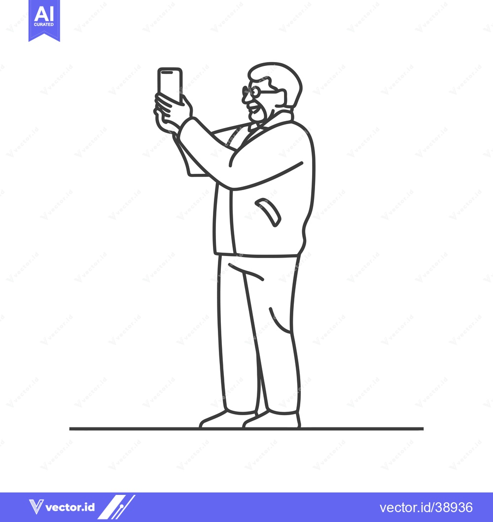 Premium Vector dari Elderly Man Taking a Photo with a Smartphone