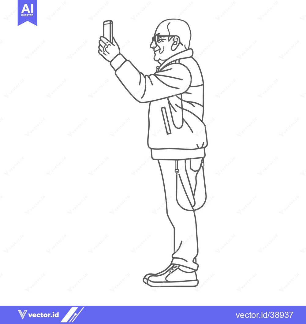 Premium Vector dari Elderly man taking a photo with his smartphone