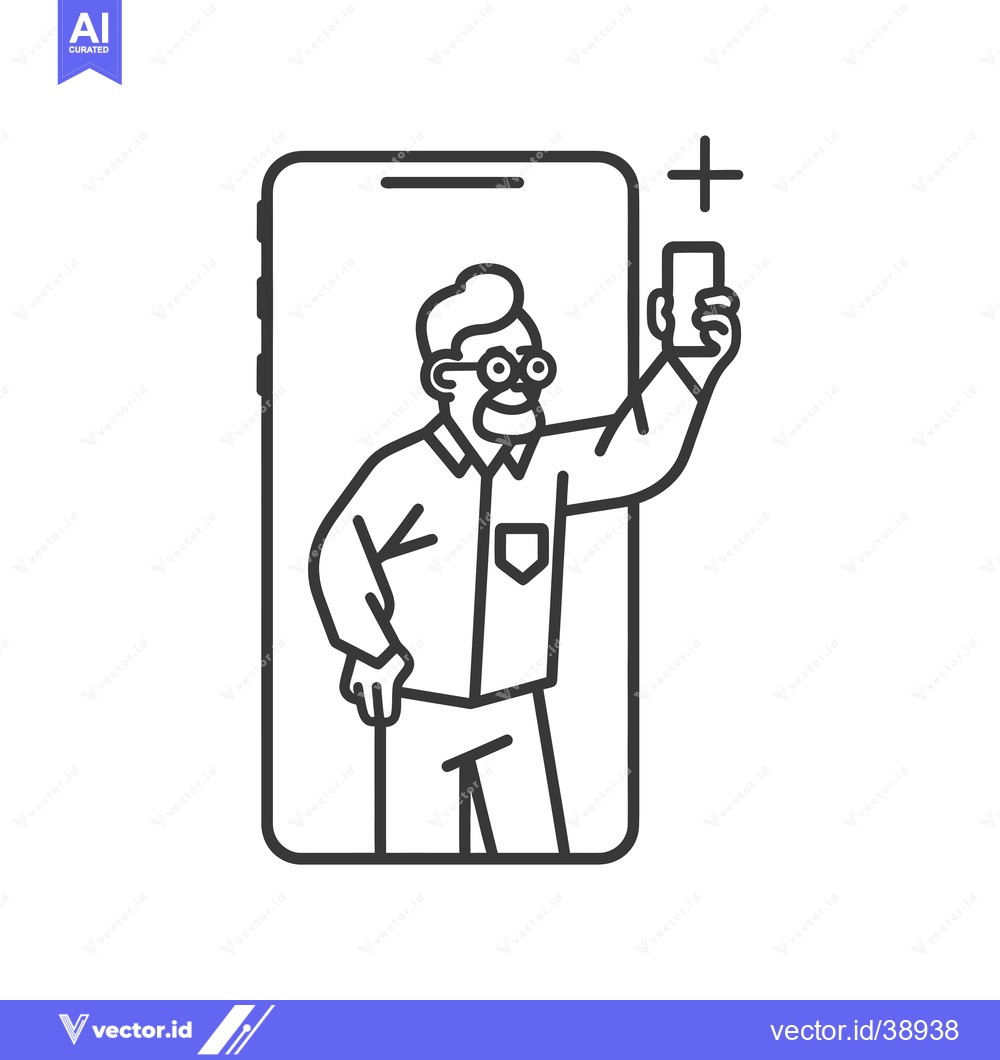 Premium Vector of Elderly Man Taking a Selfie on a Smartphone