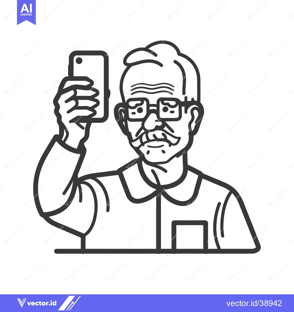 Premium Vector of Elderly Man Taking a Selfie with a Smartphone