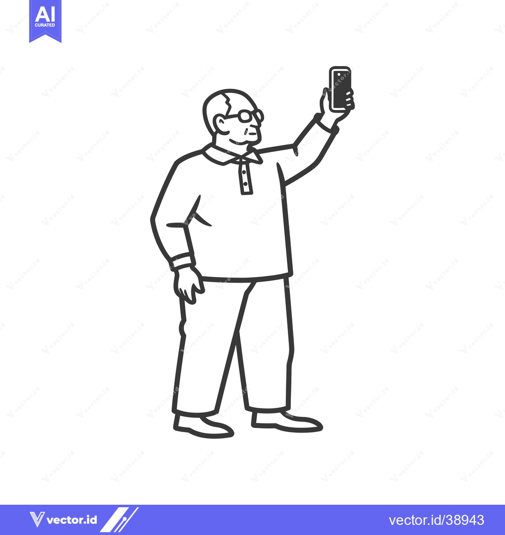 Premium Vector dari Elderly Man Taking a Selfie with a Smartphone