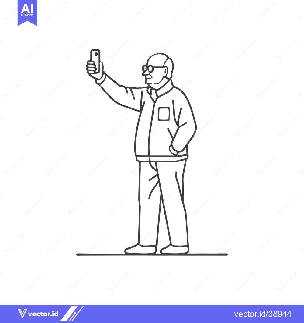 Premium Vector of Elderly Man Taking a Selfie with a Smartphone