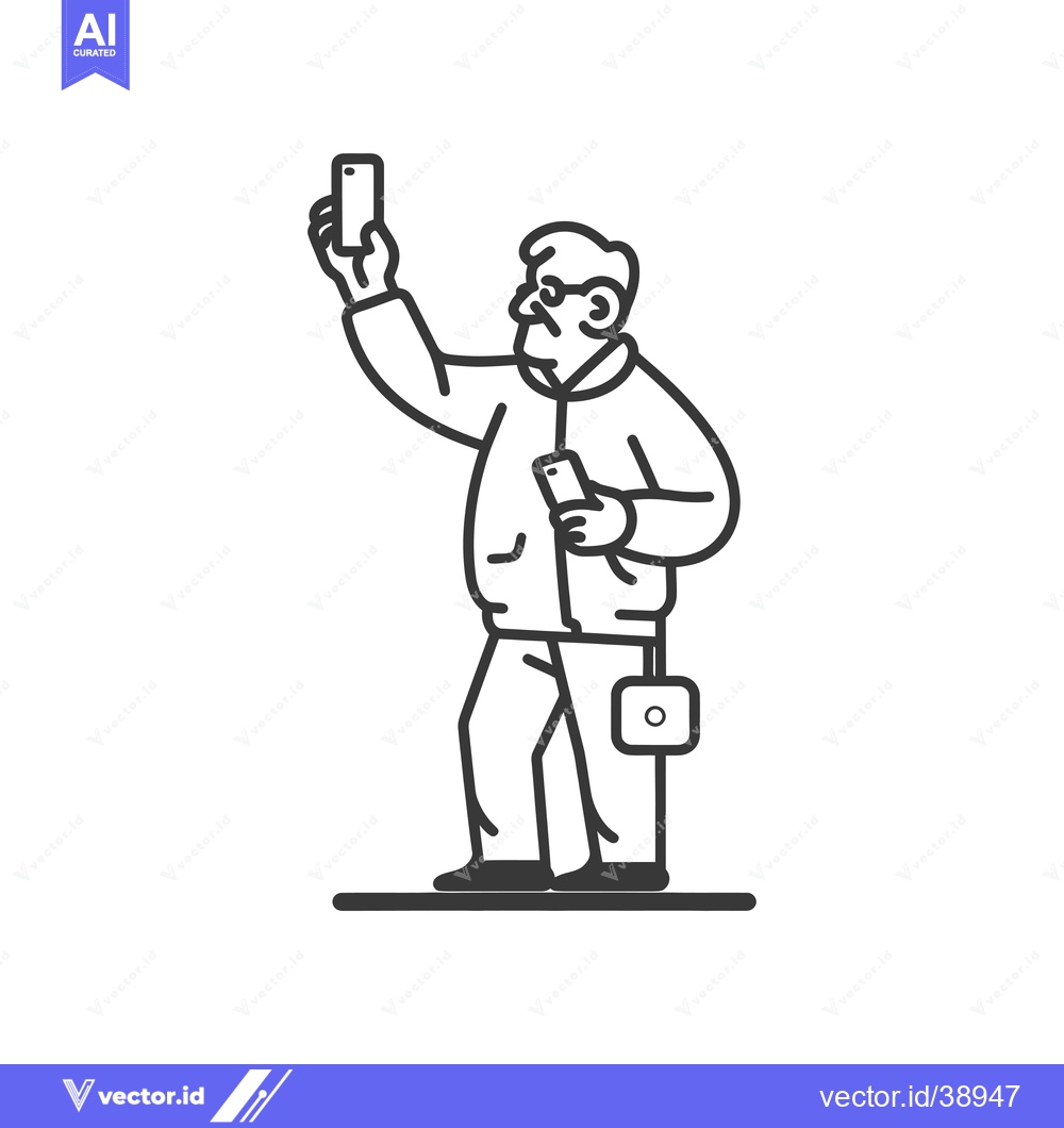 Premium Vector of Elderly Man Taking a Selfie with Smartphone