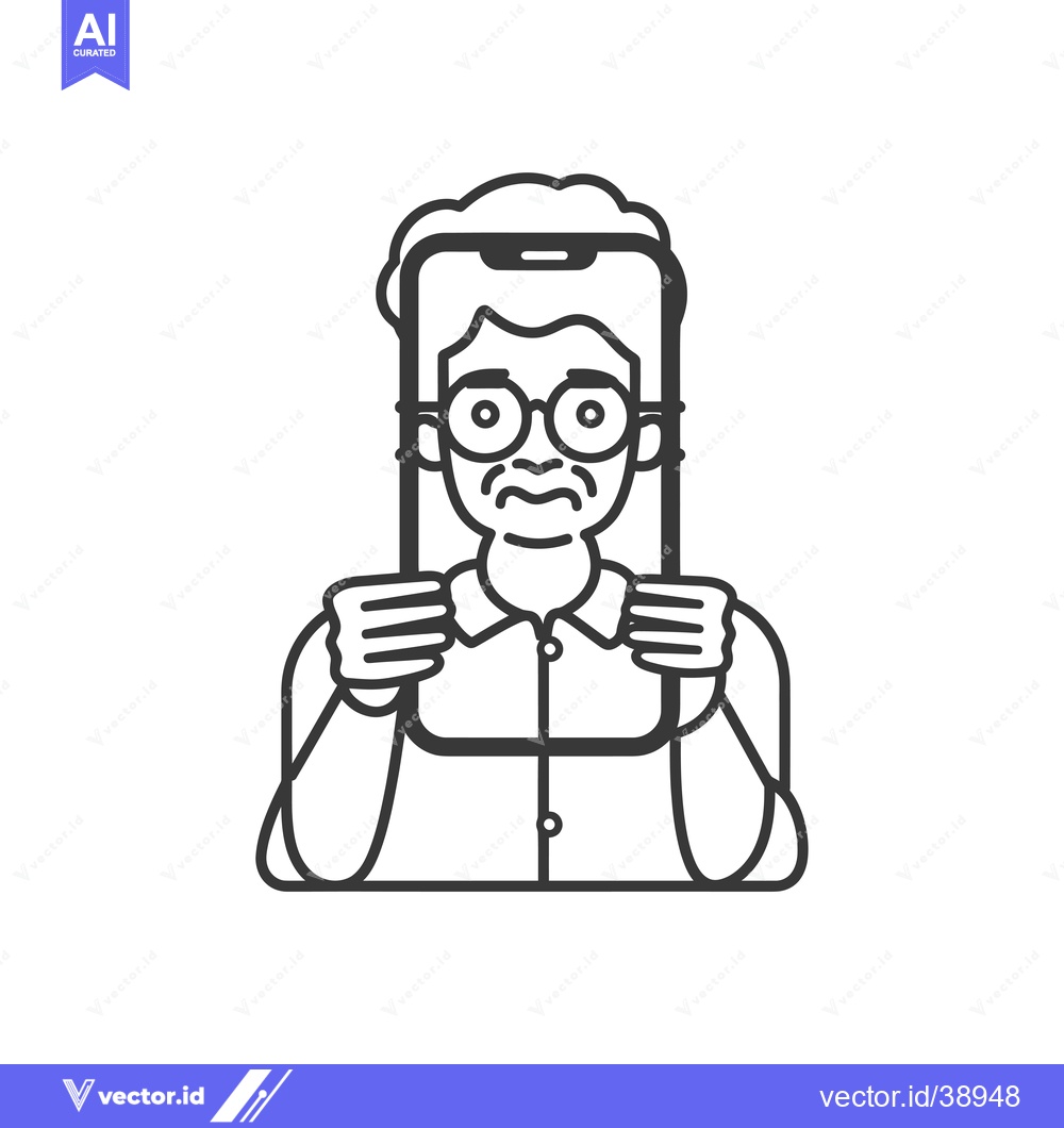 Premium Vector of Elderly Man Trapped Inside Smartphone Screen