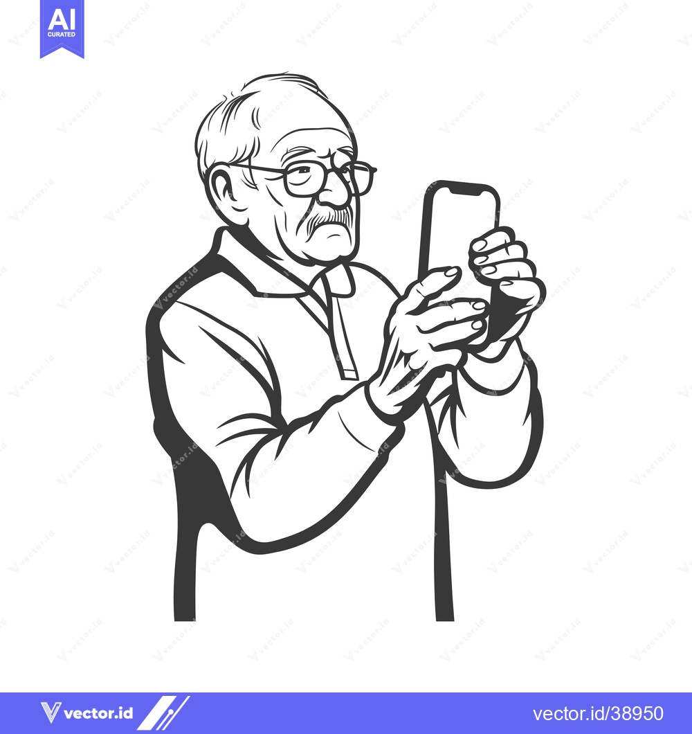 Premium Vector dari Elderly Man Using a Smartphone