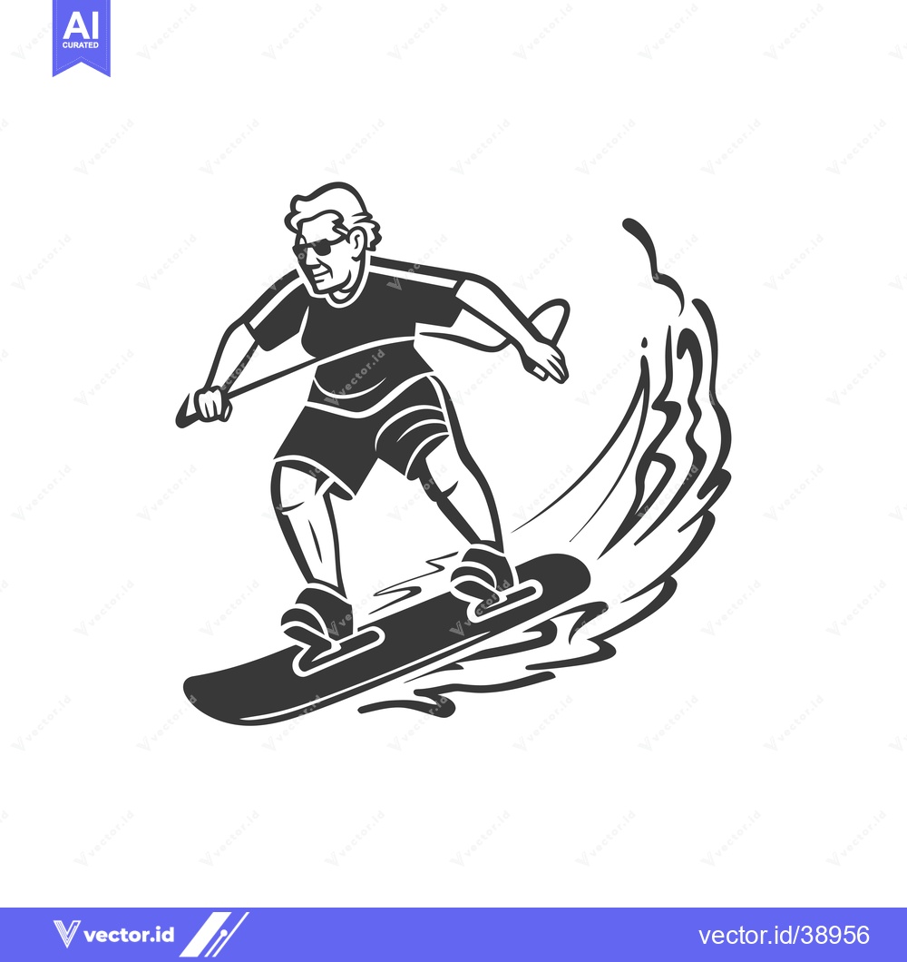 Premium Vector dari Elderly Man Wakeboarding With Sunglasses and Holding Rope