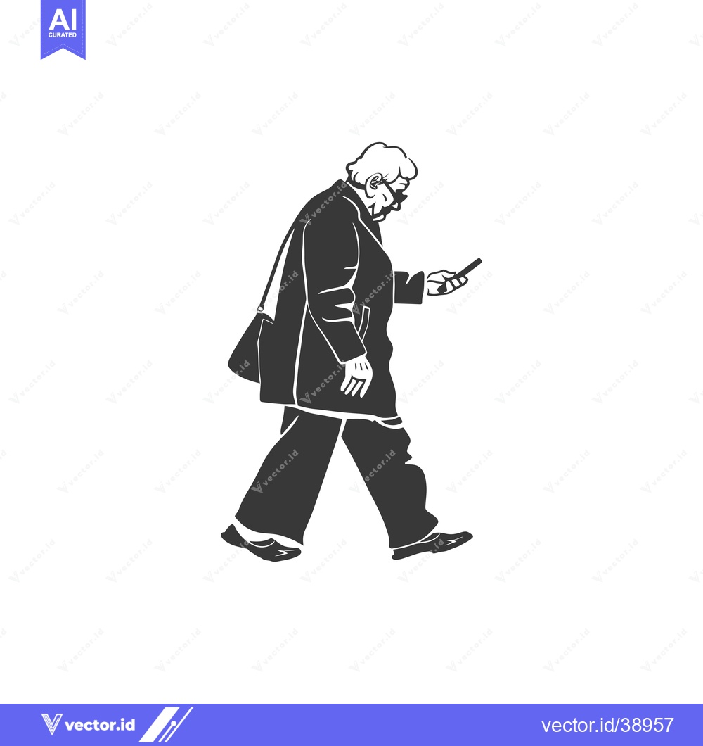 Premium Vector dari Elderly Man Walking and Using a Smartphone