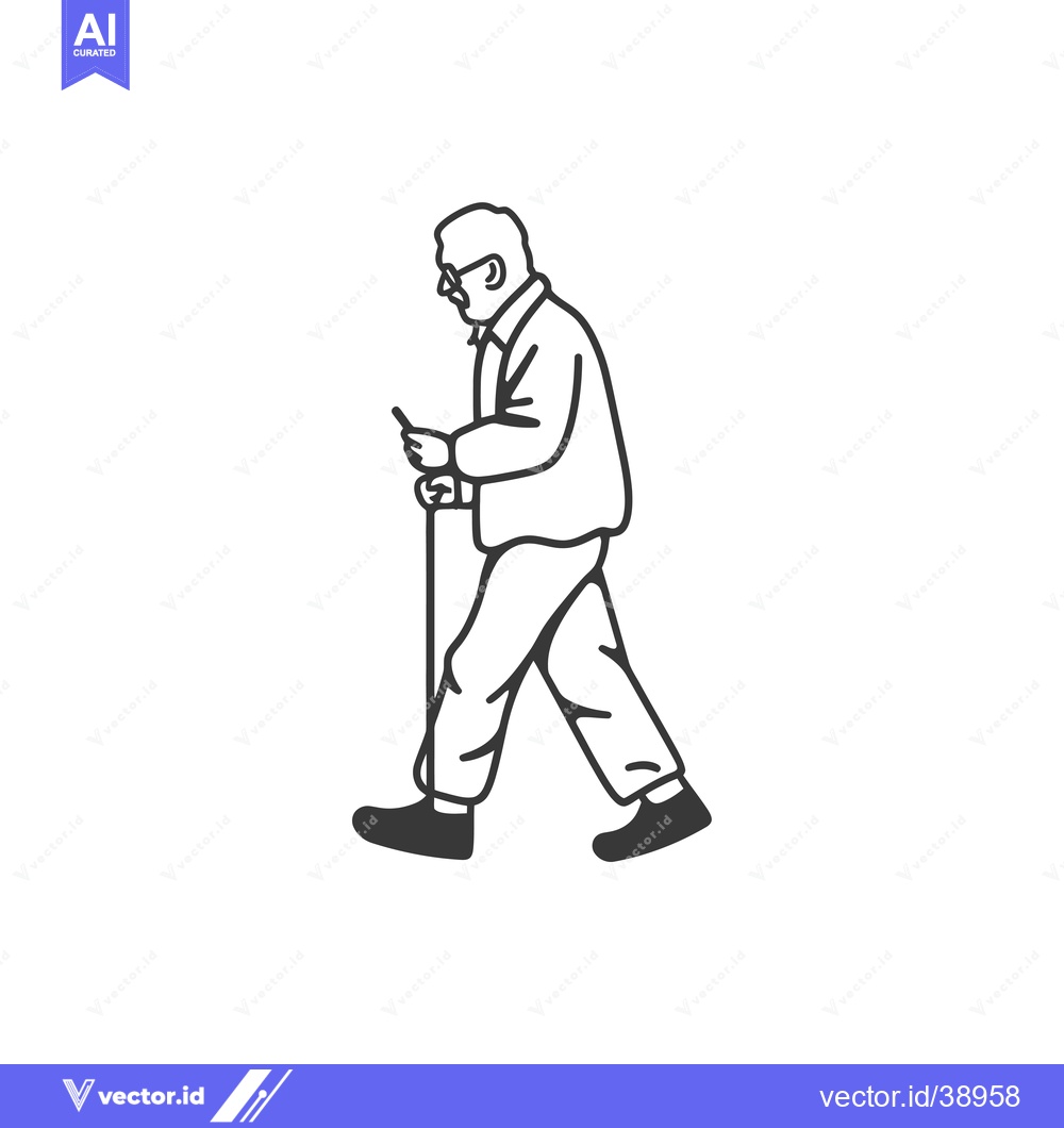 Premium Vector dari Elderly Man Walking with a Cane and Using a Smartphone