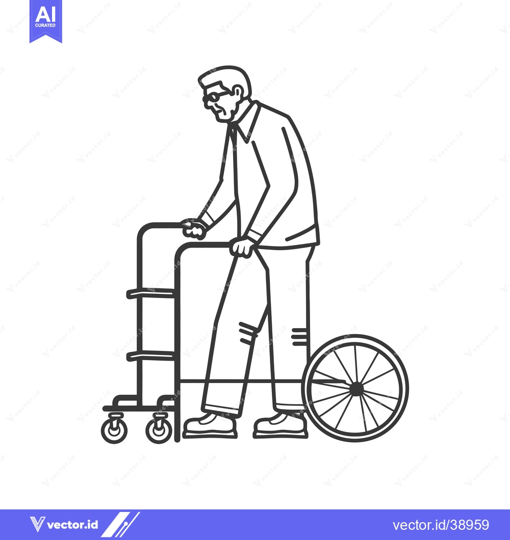 Premium Vector of Elderly Man Walking with a Rollator