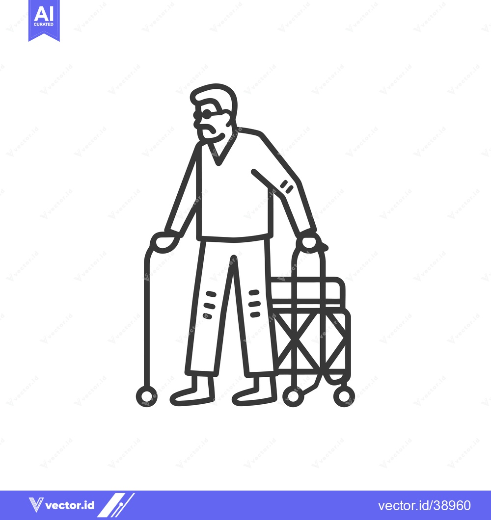 Premium Vector dari Elderly Man Walking with a Rolling Walker