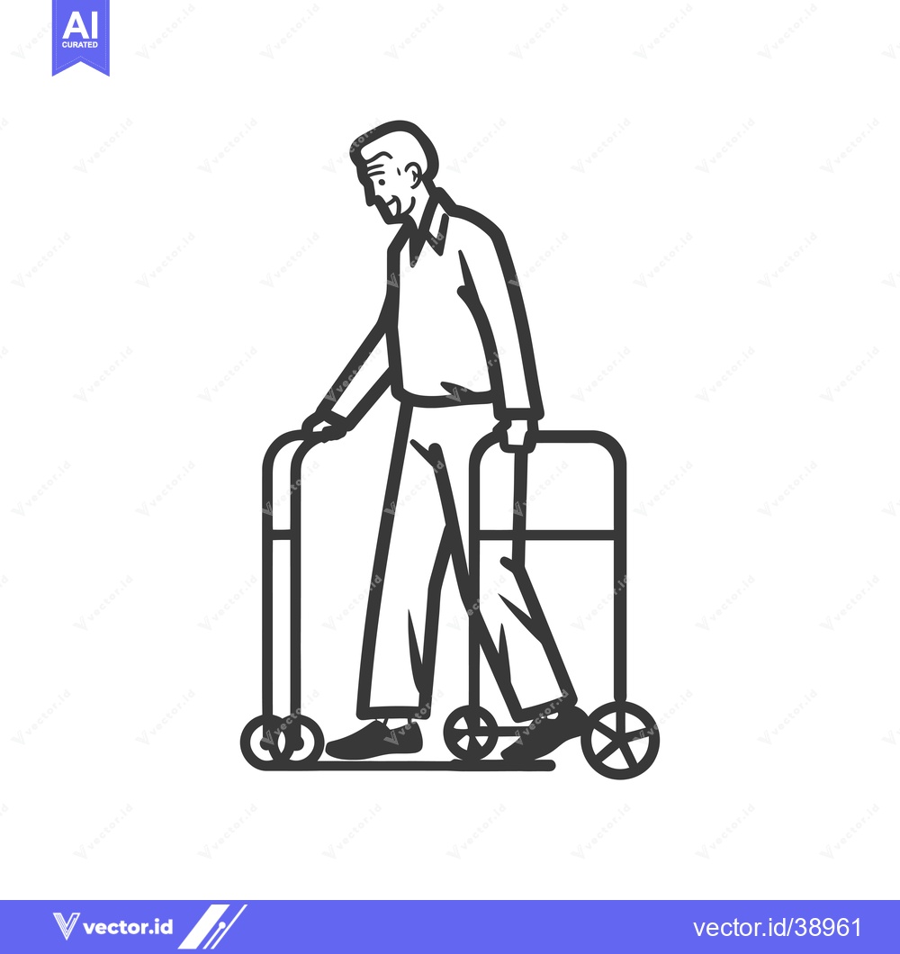 Premium Vector dari Elderly Man Walking with a Rolling Walker