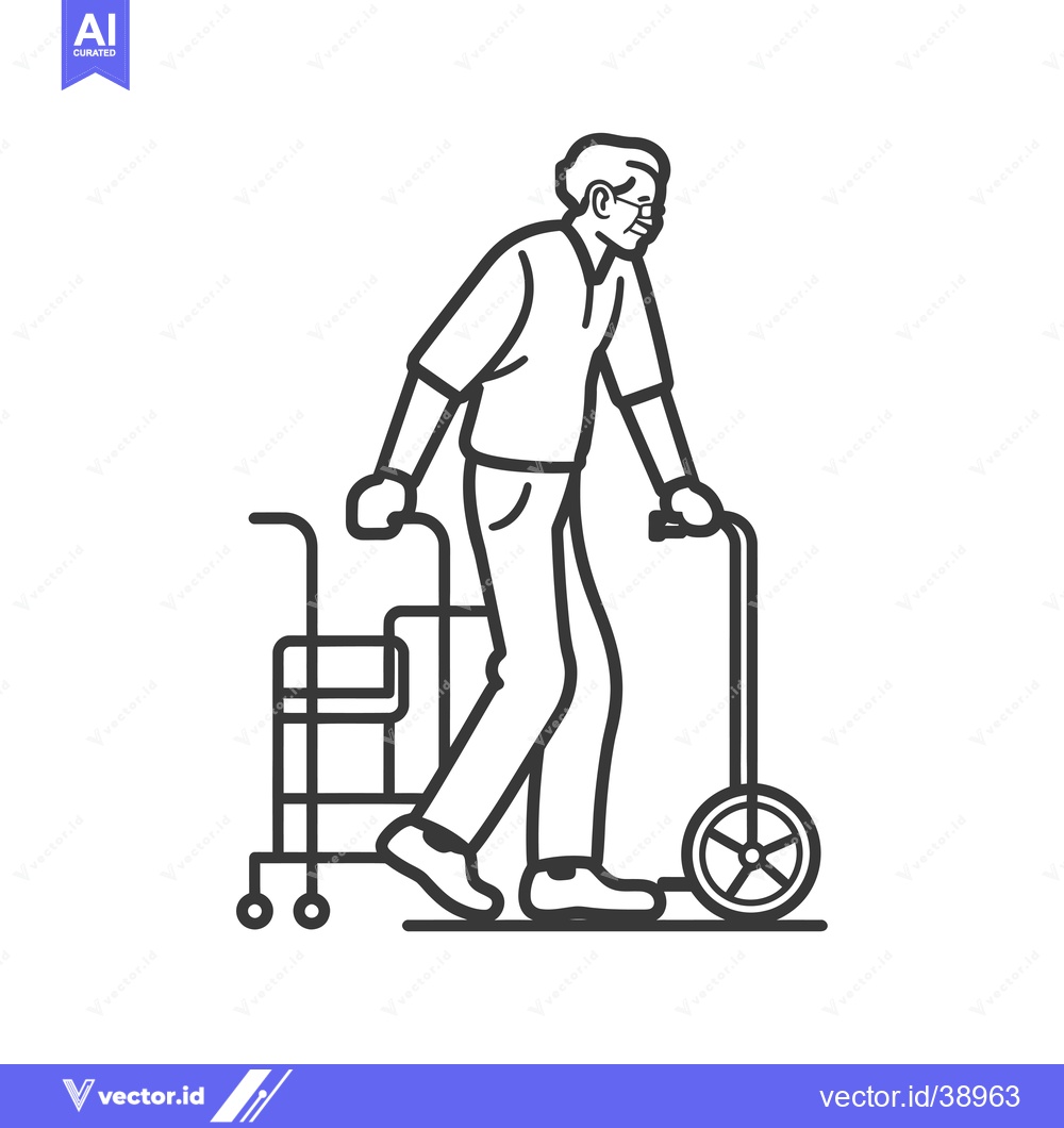 Premium Vector of Elderly Man Walking with a Walker