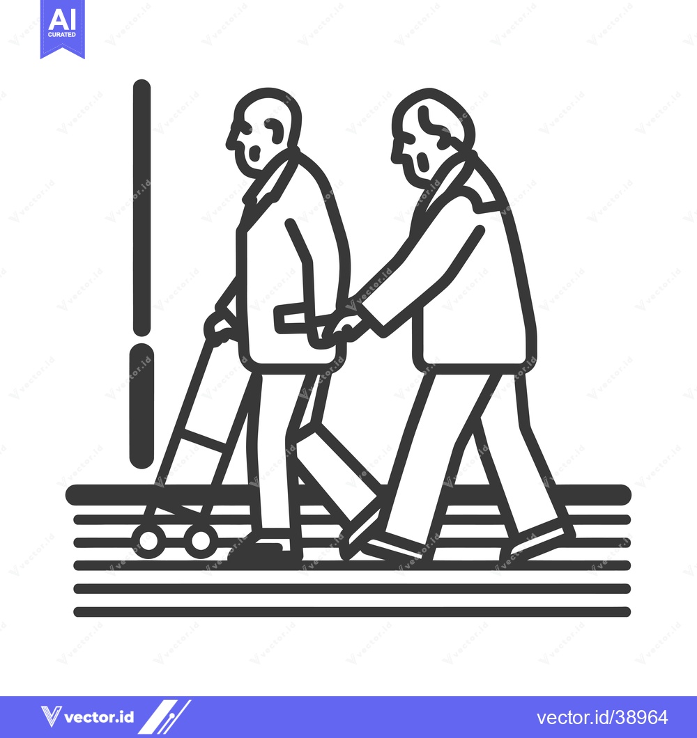 Premium Vector of Elderly Man Walking with a Walker Assisted by Another Person
