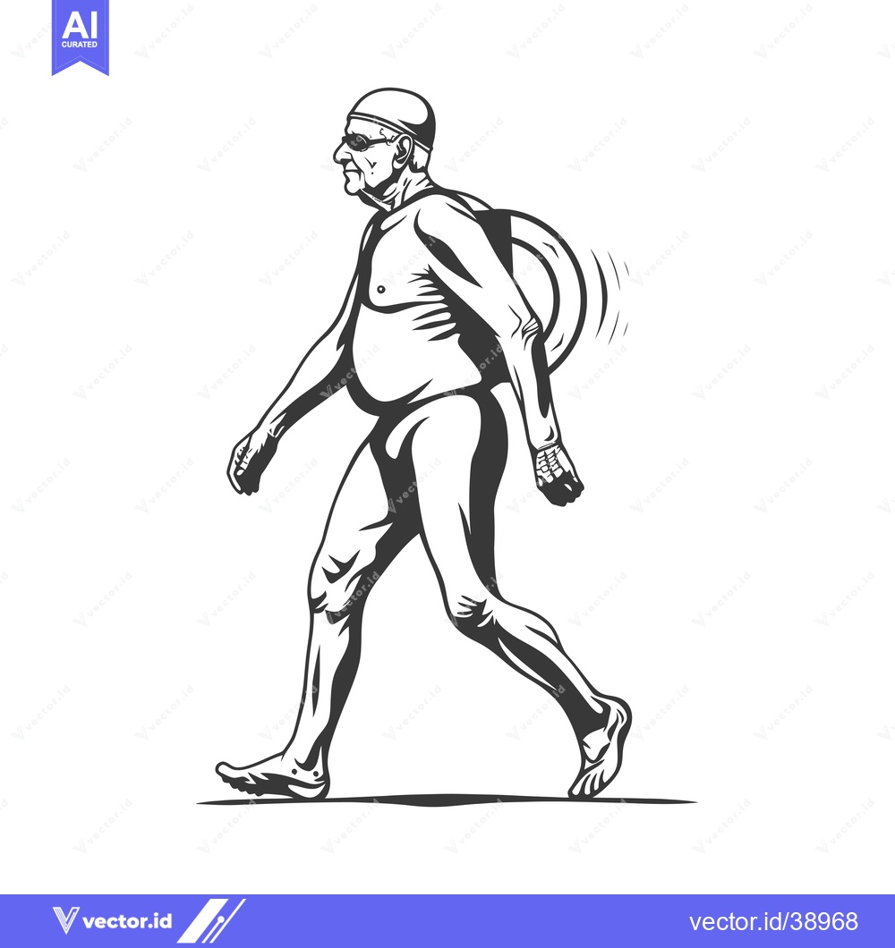 Premium Vector dari Elderly Man Walking With Swimming Gear