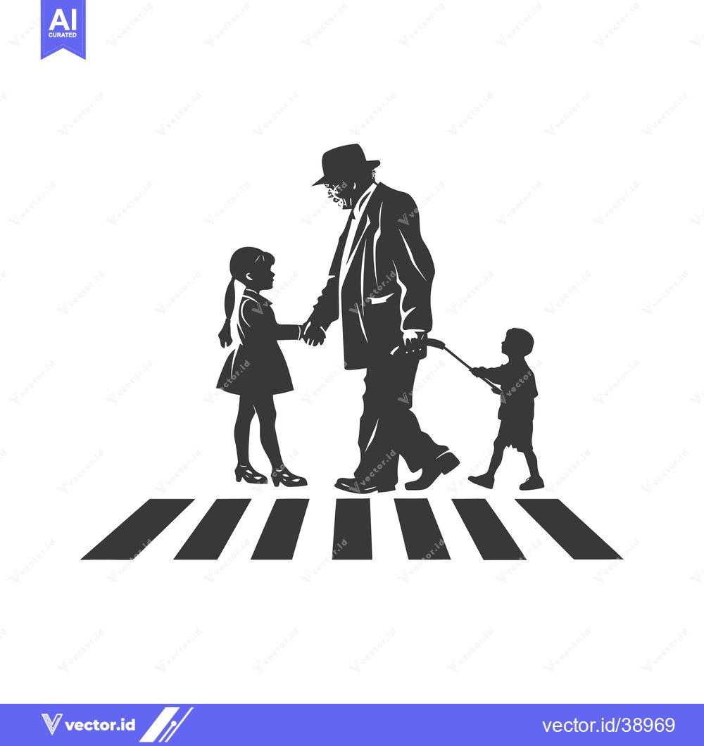 Premium Vector dari Elderly man walking with two children across crosswalk
