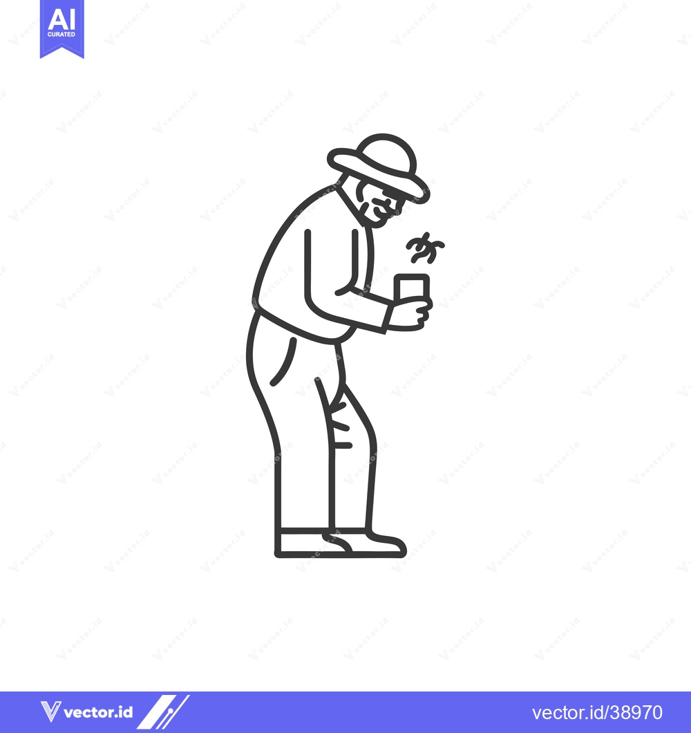 Premium Vector dari Elderly man wearing a hat holding a cup