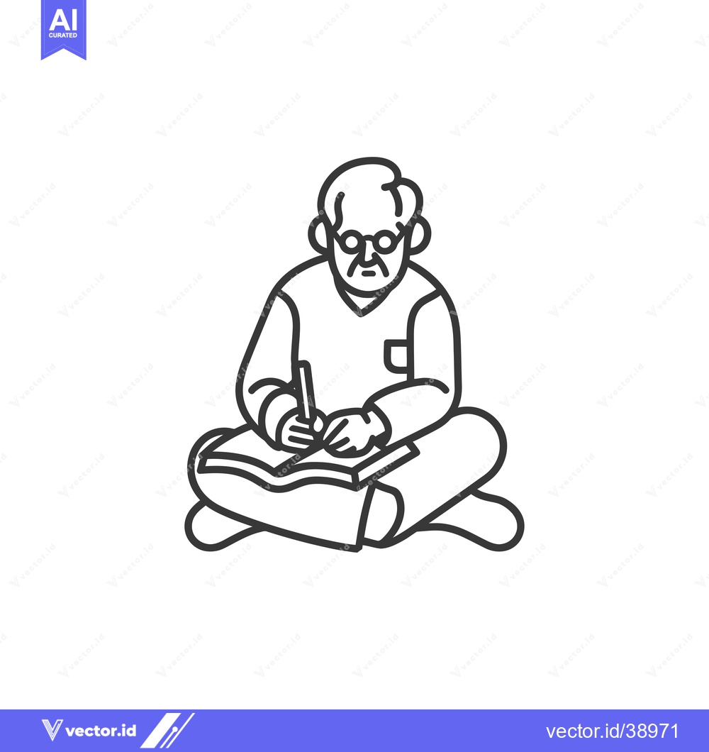 Premium Vector dari Elderly man wearing glasses sitting cross-legged and writing in a note