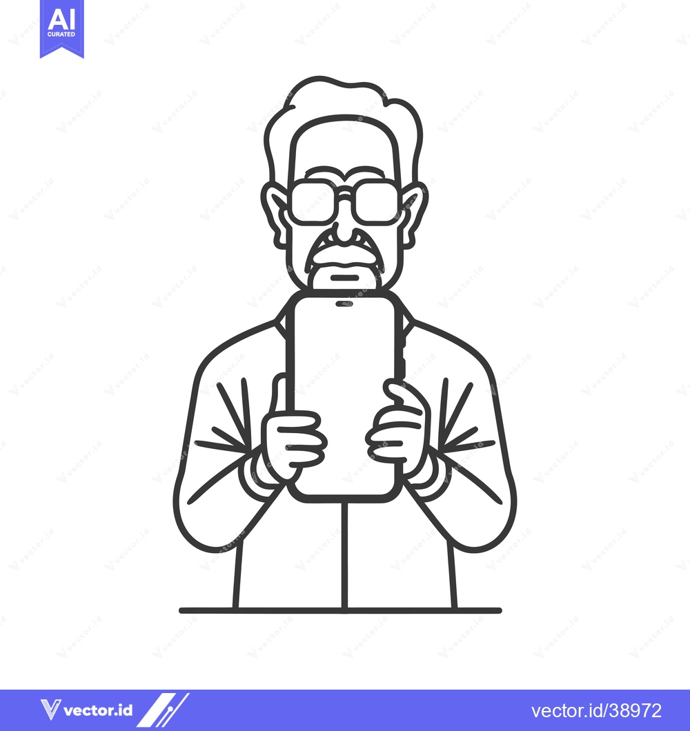 Premium Vector of Elderly Man Wearing Glasses Using a Tablet