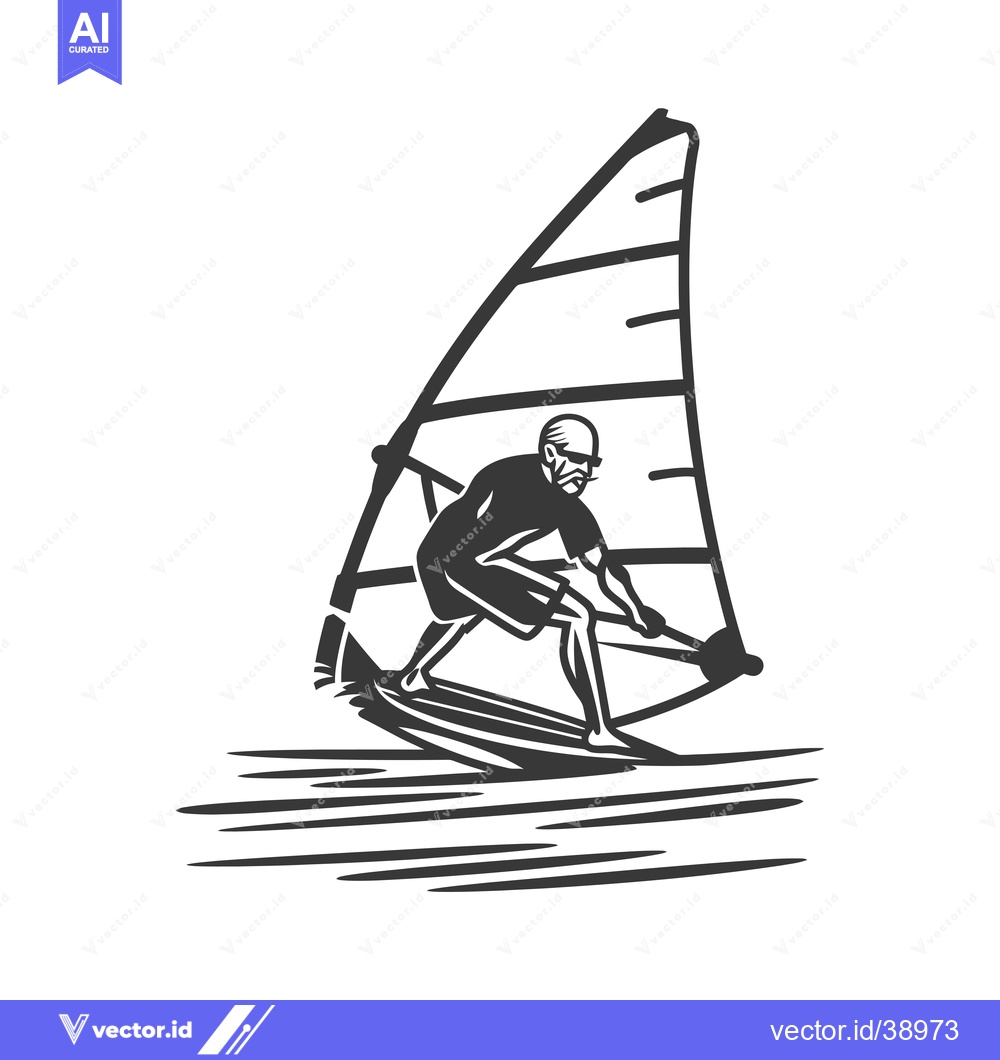 Premium Vector dari Elderly Man Windsurfing on a Wave