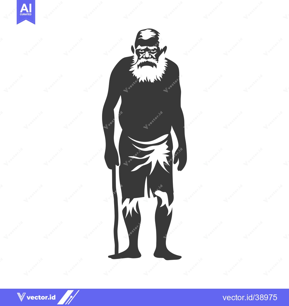 Premium Vector dari Elderly Man with a Long White Beard Holding a Stick