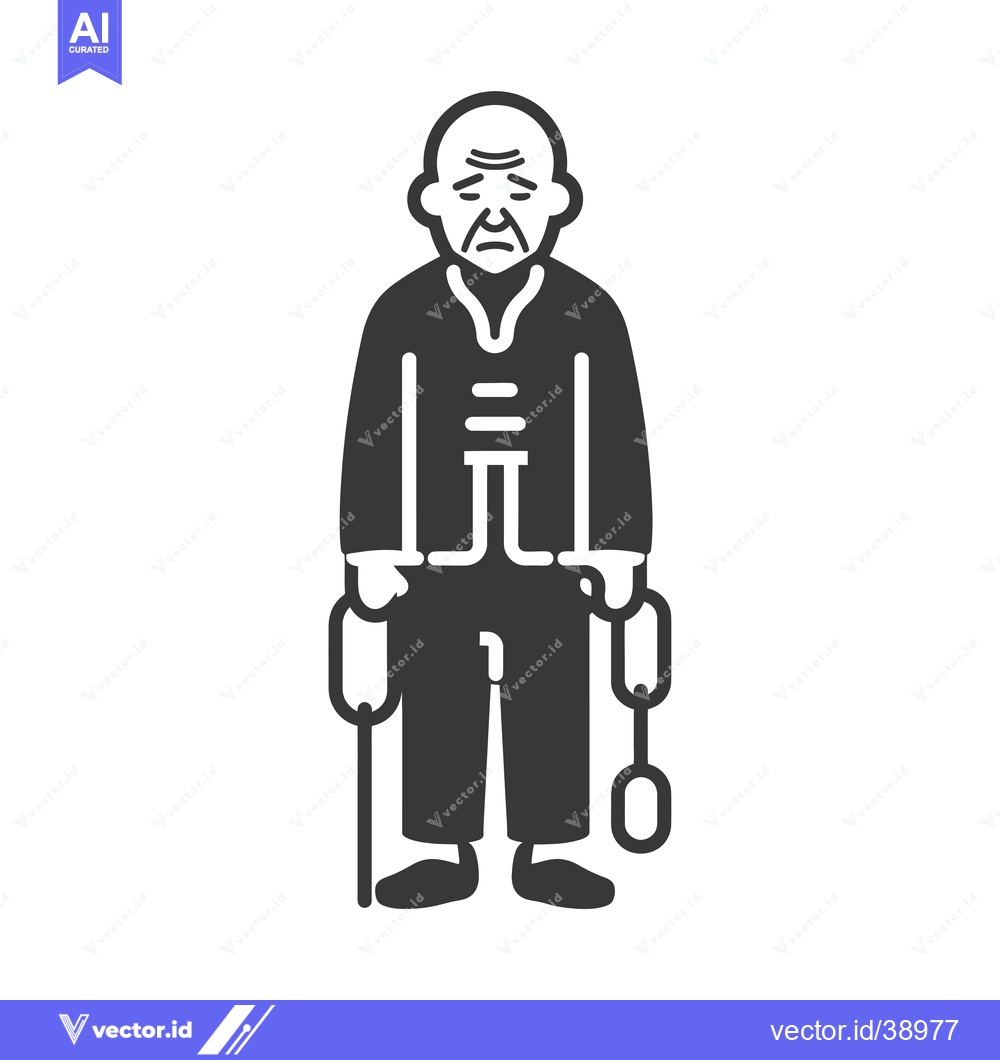 Premium Vector dari Elderly Man with a Walking Stick and a Chain